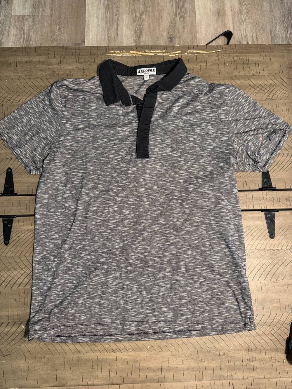 Express Men's Heather Gray Polo with Black Collar